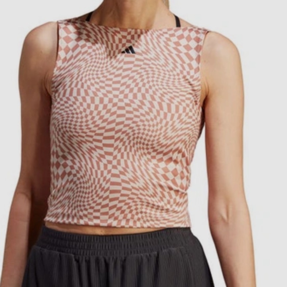 adidas Print Clash Tank Top XL NWT Clay Strata Pink Yoga Athletic Reversible